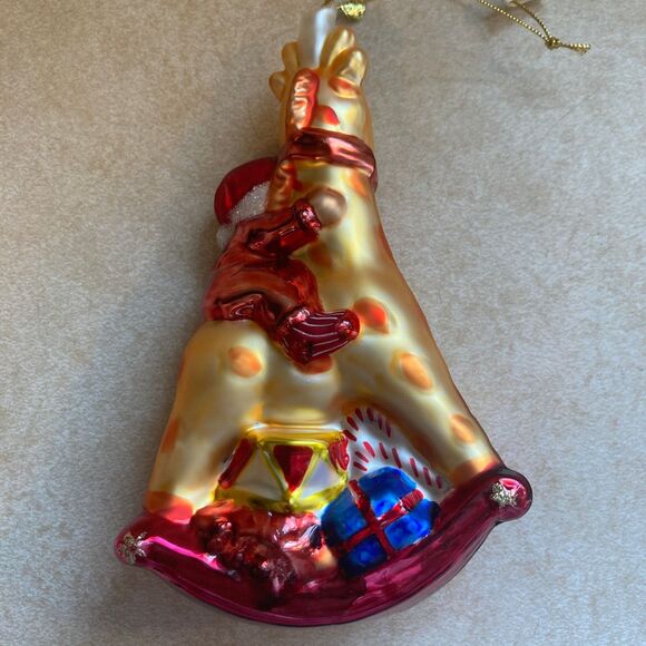 Hand Blown Vintage Ornament Baby on Giraffe with Presents - Picture 4 of 7